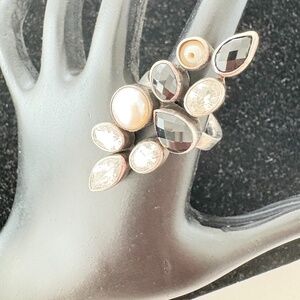 Silver, onyx and CZ ring